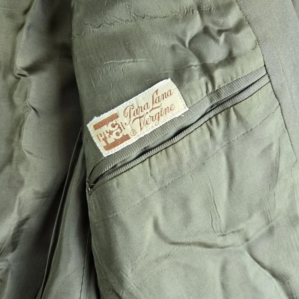 Vintage Lizi Rossi Blazer Men Olive Green Wool Double Breasted Pura Lana Vergine